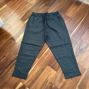 FROCKK DARK GRAY LINEN DRAWSTRING ELASTIC WAIST CROPPED PANT SIZE M